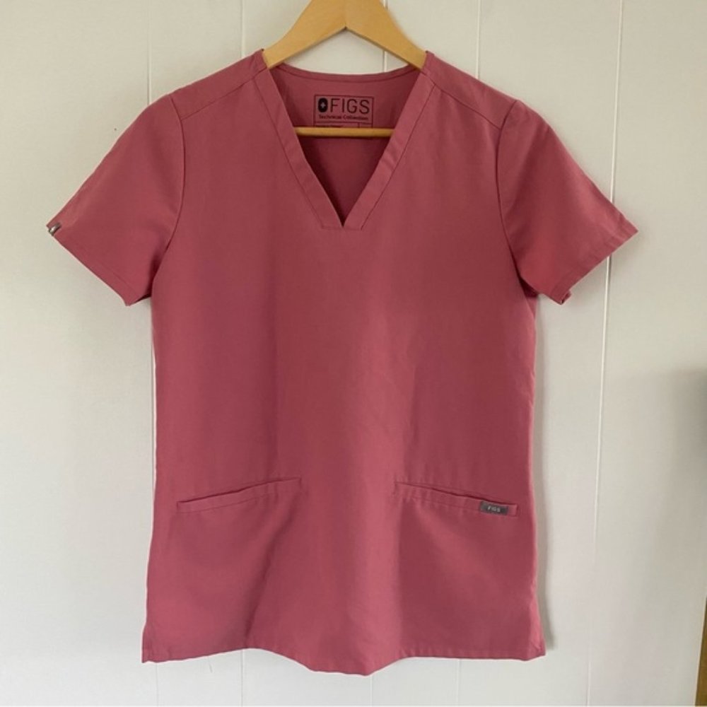 Figs Casma Three Pocket Scrub Top V Neck Short Sleeve Pink Mauve Comfort Work